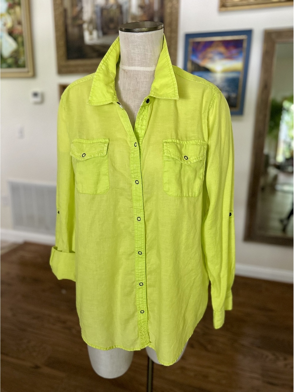 Arizona Jean Co Neon-Lime Cotton Long Sleeve Shirt Size XL/L